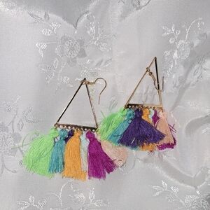 Colorful Tassel Triangle Earrings